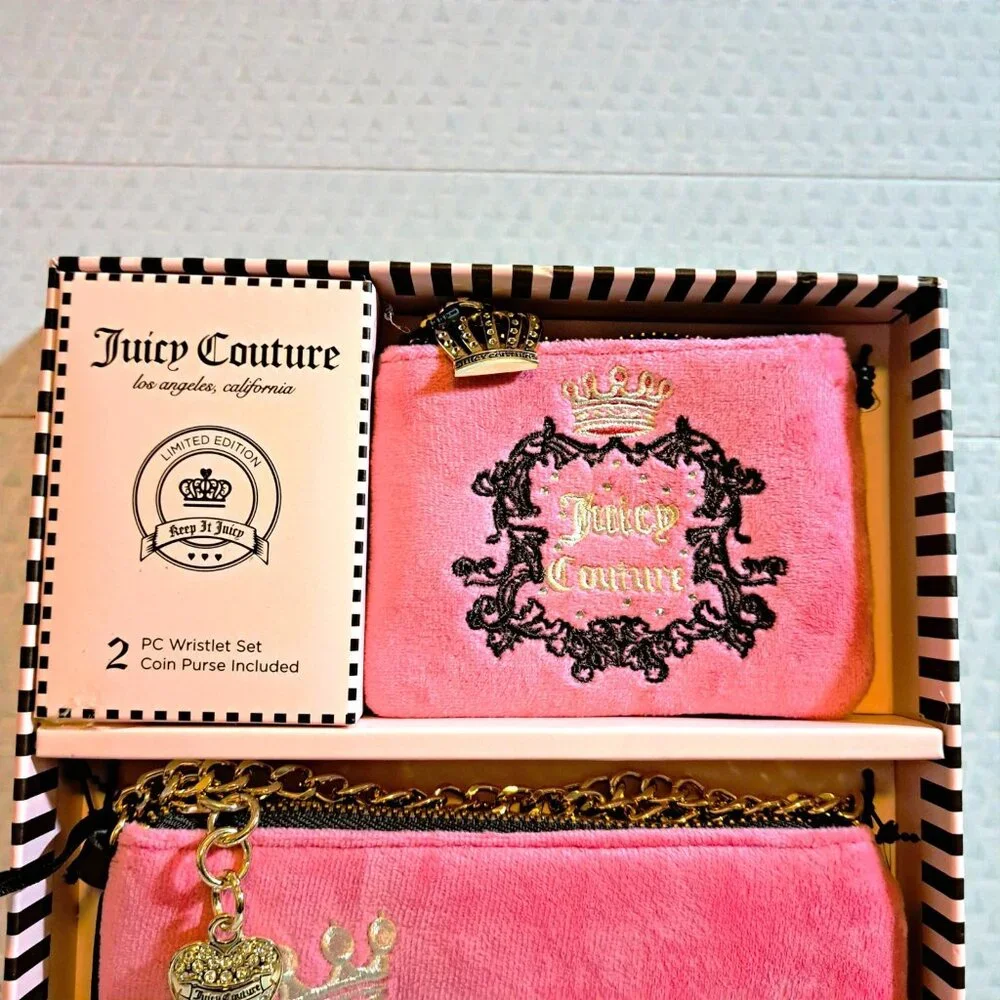 Juicy Couture Free Love Heritage Pouch Set - Hot Pink NWT